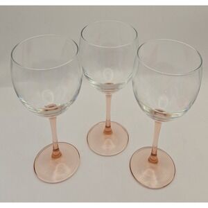 Retro Wine Glasses Hand-blown Luminarc Clear Crystal And Rose 1980's French
